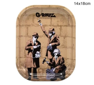 G Rollz Banksy Brown Metal Rolling Tray Small 18x13cm Raw 420 Artwork Gift New - Picture 1 of 1