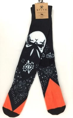 Calcetines de vestir Stith negros y naranjas para hombre con estampado de bandana costura de punta vinculada a mano nuevos con etiquetas Foto 1 de 4
