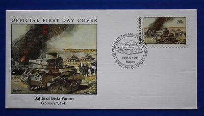 Marshall Islands (275) 1991 WWII: Battle of Beda Fomm Official FDC - Image 1 of 2