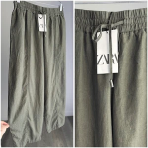 NEU MIT ETIKETT ZARA KNICKERBOCKER-HOSE MIT FASSBEIN LEINENMISCHUNG KHAKI GRÜN LARGE - Bild 1 von 3