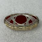Silverplate and Red Oval Enamel Pill Box Two Compartments Silver Tone 2”