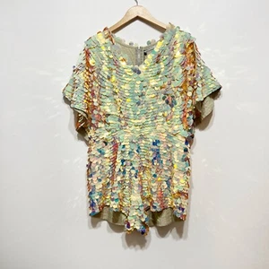 NEW Rosa Bloom Mella Paillette Sequin Embellished Cape Sleeve Playsuit Quartz L - Picture 1 of 4