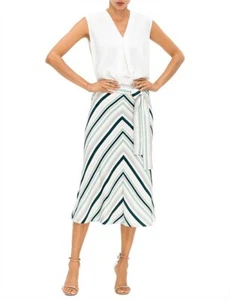 St. John Collection Sz 10 Mitered Stripe Belted Midi Skirt $995 NWT - Picture 1 of 5
