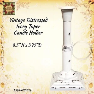 Vintage Distressed Creamy White Taper Candle Holder - Picture 1 of 3