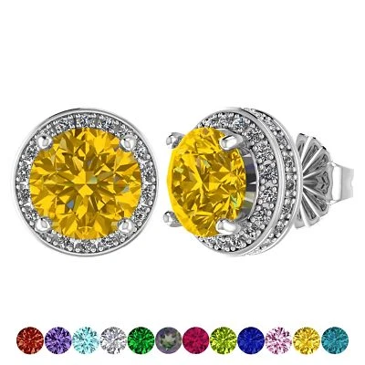 Pendientes de piedra de nacimiento de noviembre enchapados en rodio de plata de ley - citrino simulado Foto 1 de 4