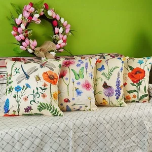 ONWAY Outdoor Waterproof Spring Summer Pillow Covers 18X18 Inch Set of 4 Floral - Picture 1 of 7