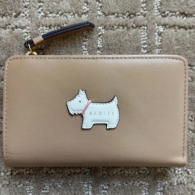 Cartera Radley London Heritage mediana plegable beige natural cremallera alrededor Scottie Dog Foto 1 de 4
