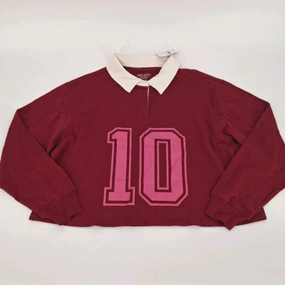 Mad Engine Mighty Fine Women's Cropped Long Sleeve Rugby Polo Top Size Large - Image 1 of 4