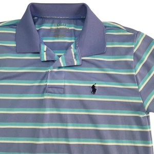 Polo Ralph Lauren Performance Jersey Polo Shirt Striped Blue Size Boys M (10-12) - Picture 1 of 8