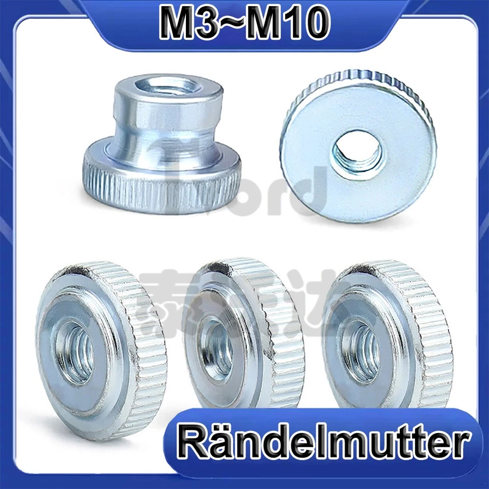 Rändelmutter M3 M4 M5~M10 stahl verzinkt DIN 466 467 hoch / flach gerändelt - Bild 1 von 1