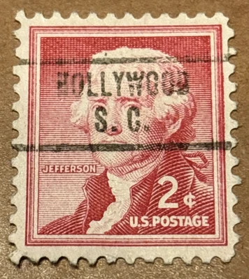 SCARCE HOLLYWOOD S.C. PRECANCEL TYPE 734 SC 1033 2 CENT LIBERTY SERIES BP4 - Image 1 of 2