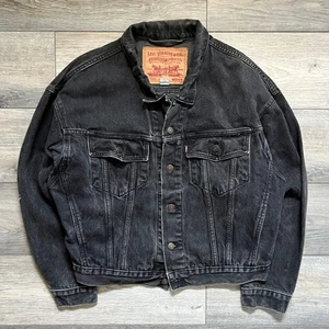 Vintage 90s Levi's 70598-4159 Black Denim Jacket Mens Medium Washed Faded Black - Picture 1 of 13