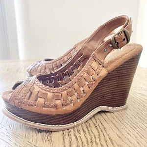 Vintage SODA 90s Y2K Wood Platform Sandals Chunky Heel BROWN Boho 6.5 - Picture 1 of 6