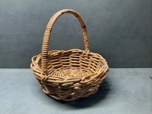 Vintage Wicker Woven Rattan Braided Gathering Handle 13” Basket - Picture 1 of 4