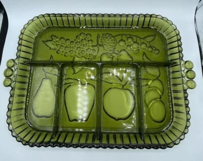 Vintage Green Glass Large Relish Tray Indiana Glass Company - Image 1 of 4