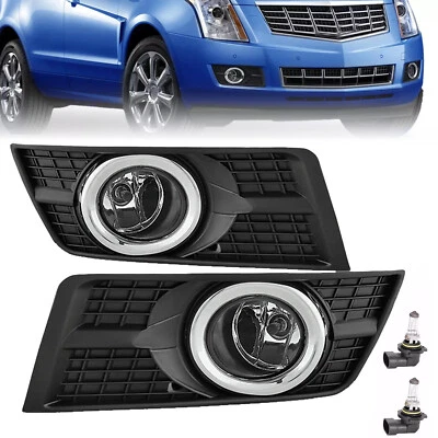 Pair Fog Lights w/Bezel Bumper Lamp Cover For Cadillac SRX 2010 - 2016 2015 - Image 1 of 4