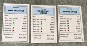 2014 Monopoly Replacement - 3 Light Blue Property Cards - Picture 1 of 4