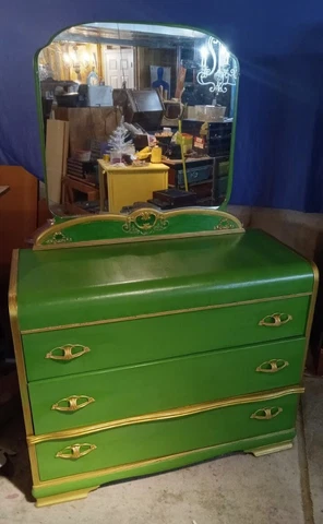 Art Deco Waterfall Dresser with mirror Restored & Painted Cover