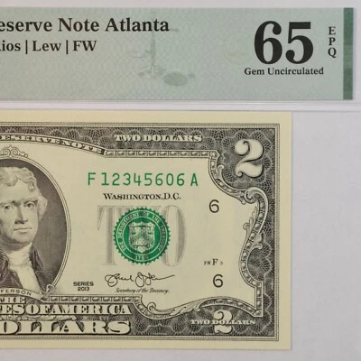 $2 Fancy Serial Number Note (Ladder) Series 2013 PMG 65 EPQ - F12345606A - Image 1 of 4