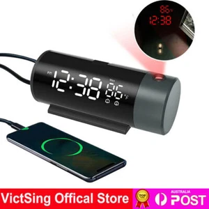 LED Digital Projection Alarm Dual Clock Snooze Dimmer Ceiling Projector Durable - Picture 1 of 11