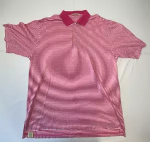 Peter Millar Mens Short Sleeve Striped Polo Shirt Large Pink/White Cotton - Picture 1 of 7