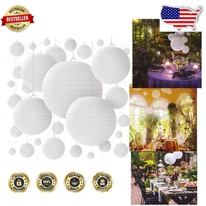 Assorted White Paper Lanterns - 60 Pieces in Mixed Sizes for Celebrations - Picture 1 of 11