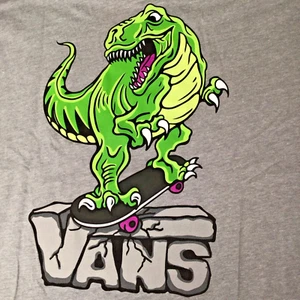 Skateboarding Dinosaur Vans Teen Long Sleeve Tee XL Gray – SKATER Graphic Shirt - Picture 1 of 11