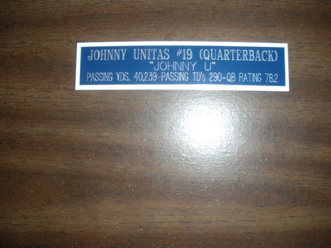 JOHNNY UNITAS (COLTS) ENGRAVED NAMEPLATE FOR PHOTO/DISPLAY/POSTER Cover