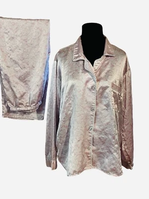 Conjunto de pijama Miss Elaine satinado sedoso pierna ancha manga larga XL DE COLECCIÓN mujer rosa cachemira Foto 1 de 4