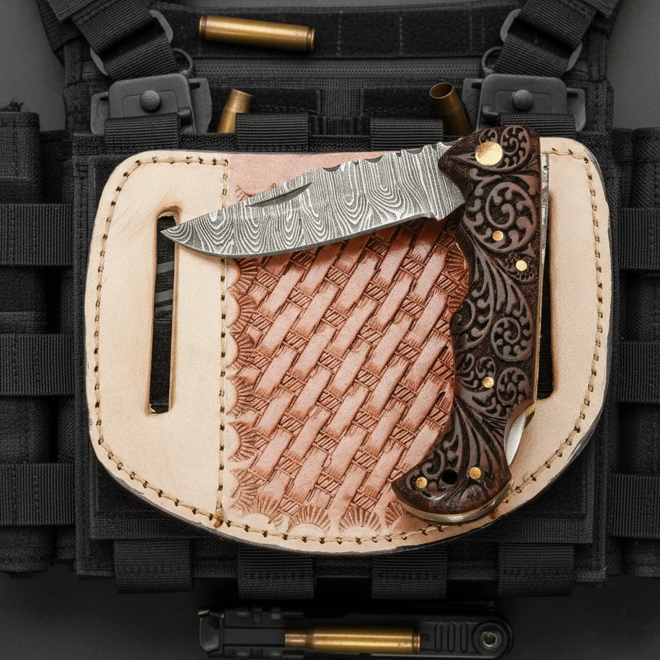 精美定制手工锻造大马士革折叠口袋刀后锁 0-200 — 第 1/4 张图片