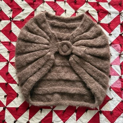 Vintage Y2K Fuzzy Knit Shawl Womens Brown Cute Used As Is - Image 1 of 4