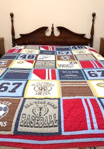 Pottery Barn Kids Patchwork Sports Quilt Multicolor soccer football Twin /Queen - Picture 1 of 8