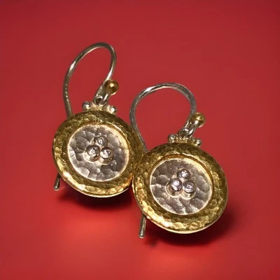 PENDIENTES COLGANTES GURHAN EXUBERANTES DIAMANTES ORO 24K/PLATA ESTERLINA DOS TONOS NUEVOS CON ETIQUETAS  Foto 1 de 4
