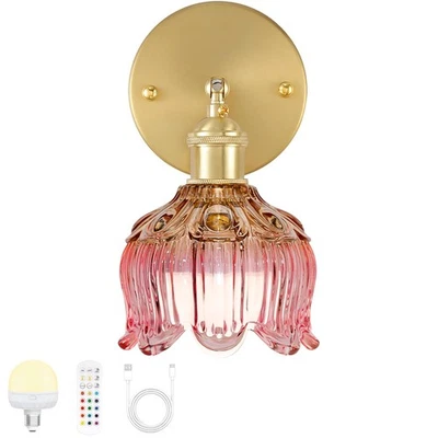 Aplique de pared a pilas con mando a distancia, aplique de pared vintage con flo... Foto 1 de 4