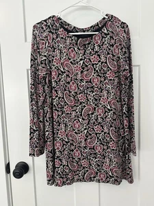 J. JILL WEAREVER COLLECTION TUNIC BLACK MAUVE FLORAL SIZE SMALL, LONG SLEEVES - Picture 1 of 6
