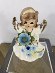 Lefton September Angel Birthday Blue Rhinestone Gold Tipped Wings Sticker Japan - Picture 1 of 14