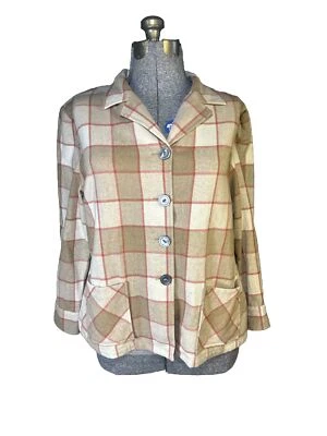 Vtg Pendleton 49er Wool Shacket Cream Brown Plaid Womens Shirt Jacket Plus Fall - Image 1 of 4