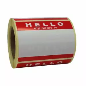 Rollo de 250 etiquetas adhesivas 'Hello My Name Is' rojas y blancas 8 cm x 6 cm sin logotipo - Imagen 1 de 4