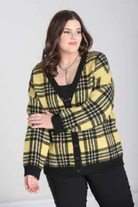 Corey Cardigan 16-22 XL-4XL Hell Bunny Yellow Tartan Vintage Punk Alt Retro - Picture 1 of 9