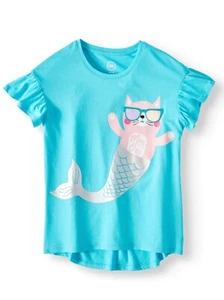 Wonder Nation Girls 3D Embellished Graphic T Shirt SMALL 6-6X Mermaid Cat - Picture 1 of 2