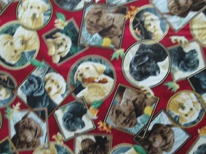 PUPPIES DOGS BREEDS REALISTIC BLOCKS CIRCLES DIGITAL RED COTTON FABRIC FQ - Picture 1 of 8