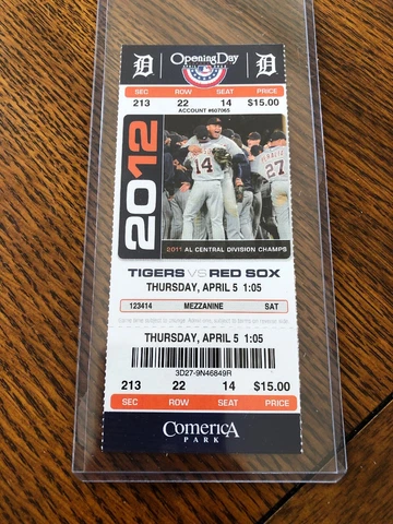 Detroit Tigers 2012 Opening Day Ticket Stub Miguel Cabrera Justin Verlander Cover