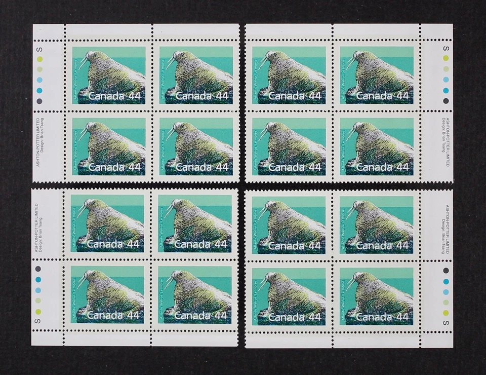 CANADA 1989 #1171i 44c Atlantic Walrus Matched Plate Blocks "S" paper Mint NH - Image 1 of 1