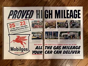 1950er Jahre Mobilgas Economy Run "bewährte hohe Laufleistung" Foto 2pg Kunst Vintage Druck Anzeige - Bild 1 von 1