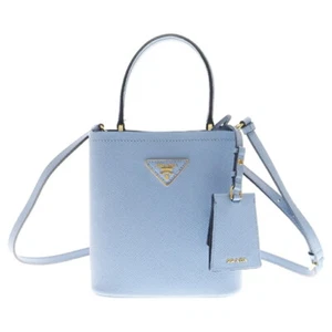 Prada Saffiano Pannier Shoulder Bag Light Blue Leather 1Ba217 Name Tag Ladies - Picture 1 of 6