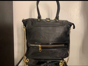 VTG BADGLEY MISCHKA BLACK LEATHER LARGE TOTE SHOULDER HANDBAG - Picture 1 of 12