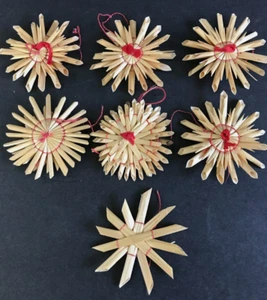 7 Vintage Christmas Straw Ornaments Stars Snowflakes European? Handmade Delicate - Picture 1 of 5