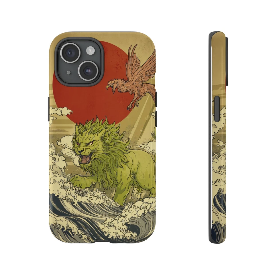 Mythic Guardian Phone Case – Japanese Folklore-Inspired Lion & Phoenix Design - Image 1 of 1