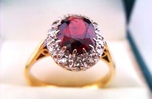 Beautiful Vintage 18ct Gold Platinum Garnet & Diamond Ladies Cluster Ring c1947