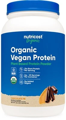 Proteína vegana orgânica Nutricost manteiga de amendoim chocolate (2 lb) - Imagem 1 de 4